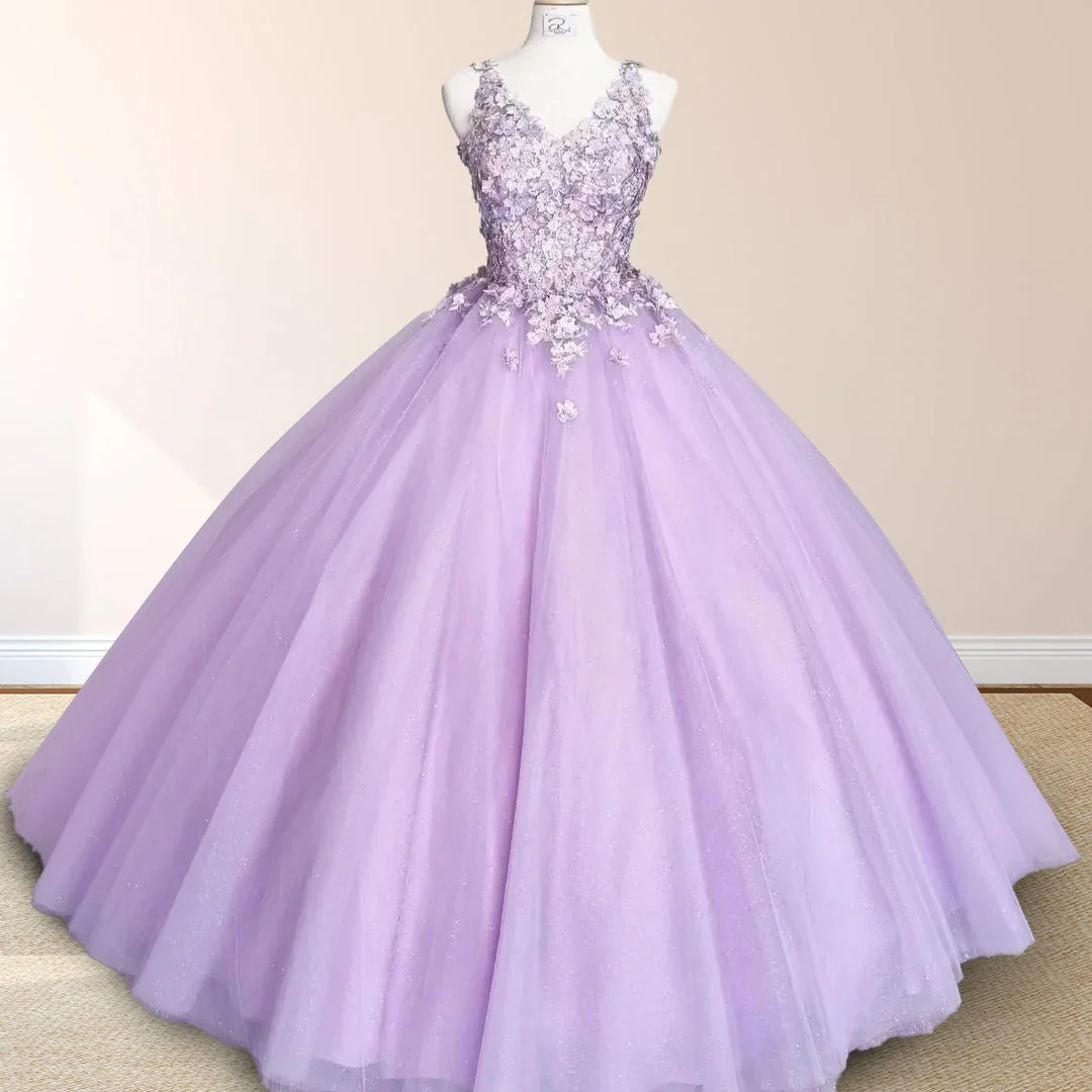 Princess Flowers Lavender Flowers Quinceanera Dresses Ball Gown