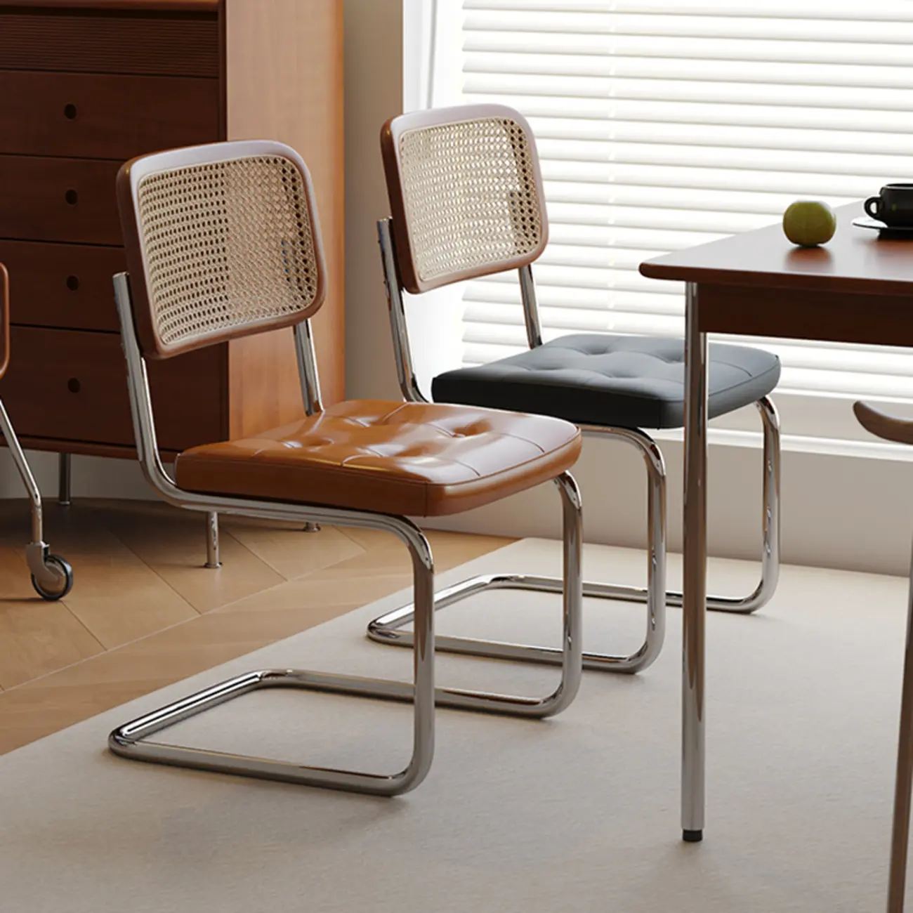 Scandinavian Tufted Leather Armless Dining Chair