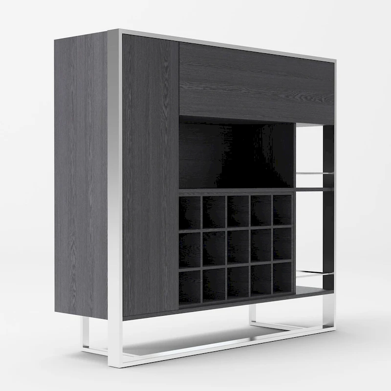 Modrest Fauna Elm Grey & Stainless Steel Wine Cabinet
