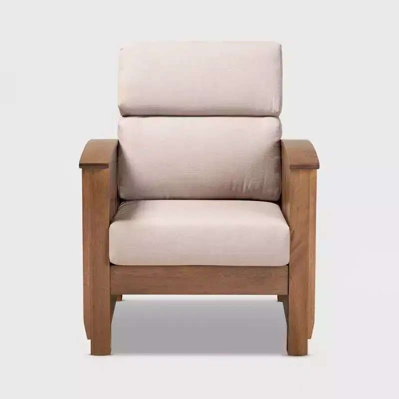 Charlotte Fabric Upholstered Wood 1 Seater Lounge Chair Taupe/Brown - Baxton Studio