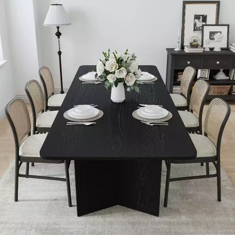 PexFix 79 x 33.5 Solid Wood Farmhouse Dining Table with V-Shaped Legs and Square Wood Top for Modern Dining Rooms & Family Gatherings Black