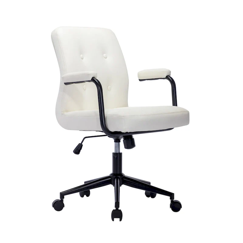 Brown / White / Black Button-Tufted PU Leather Office Chair with Steel Base & Central Tilt – 1-Person