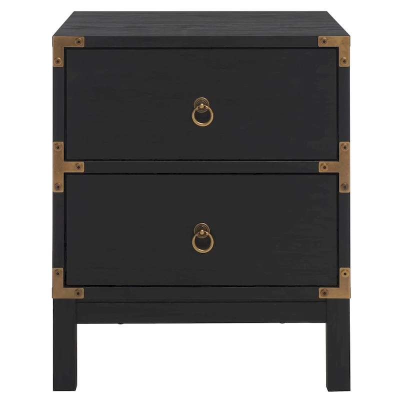 Walnut / Oak / Black / Bleached White and Gold 2-Drawer Nightstand with Ring Pull Hardware – 1-Person