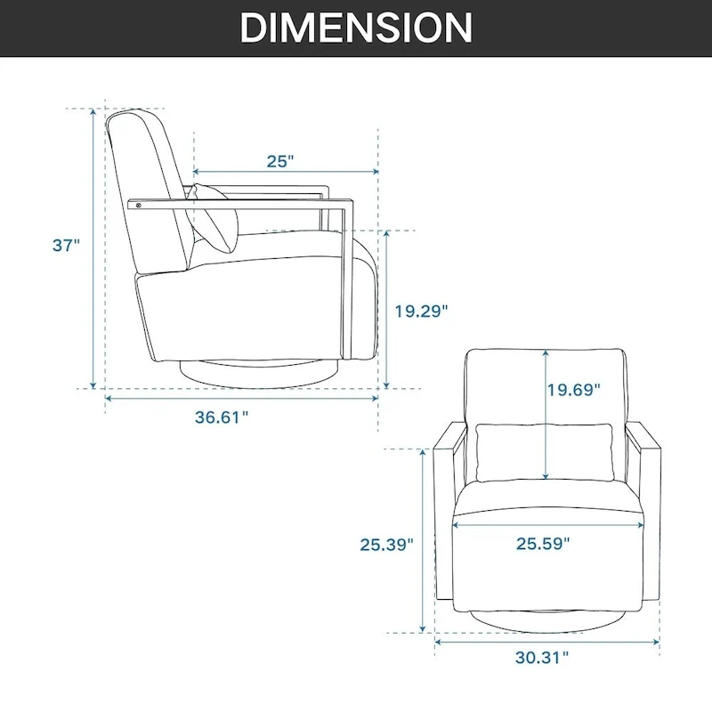 30.3W Swivel Modern Upholstered Accent Chair with Solid Wood Armrests
