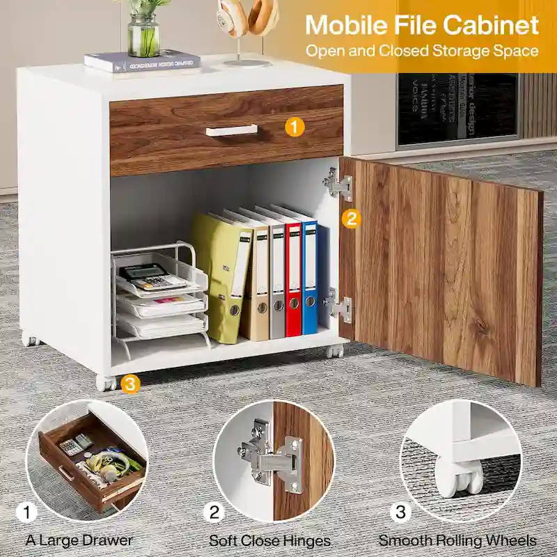 70.8 Inch Executive Desk with File Cabinet Large L Shaped Office Executive Desk Computer Desk