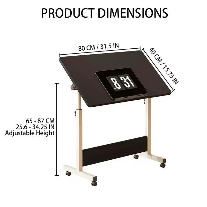 Adjustable Height Folding Desk with Lockable Wheels,Mobile Sit-Stand Computer Table for Home Office Space-Saving Writing Workstation for Small Spaces