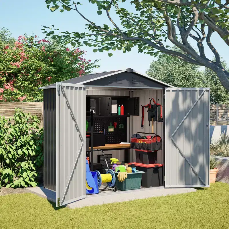 EAGLE PEAK 6x4 FT Metal Outdoor Storage Shed with Lockable Door and Ventilation, Waterproof Garden Tool Shed
