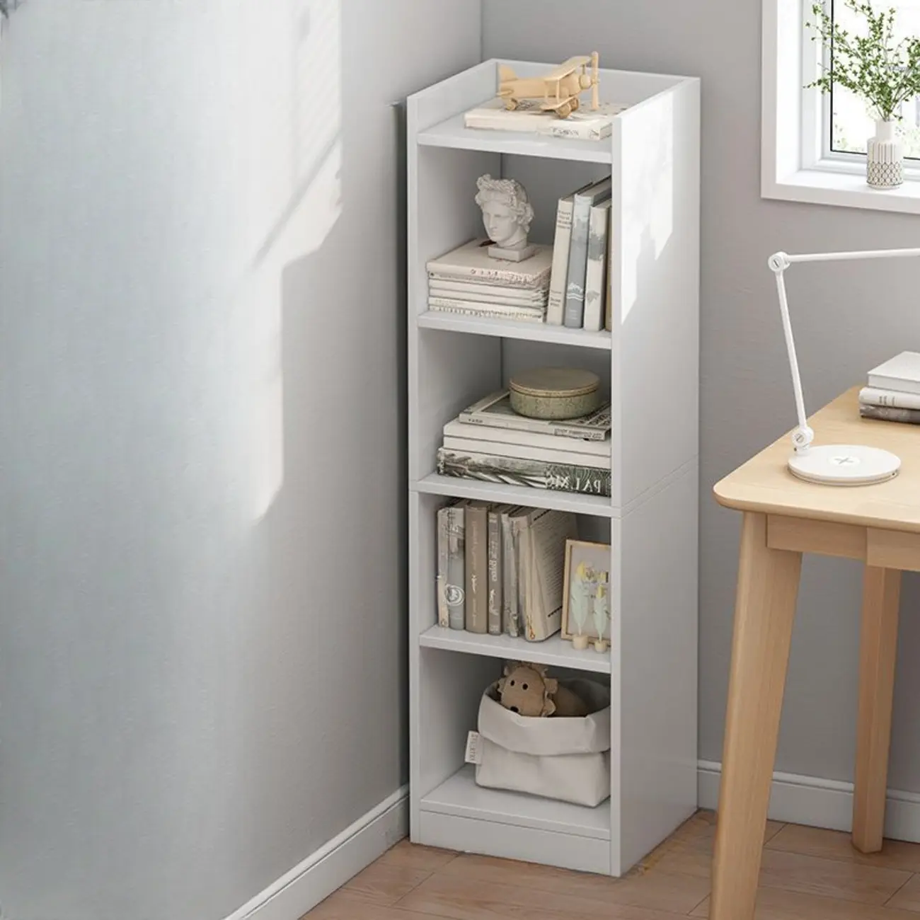 Scandinavian Oak Rectangle 5-Shelf Wood Bookcase