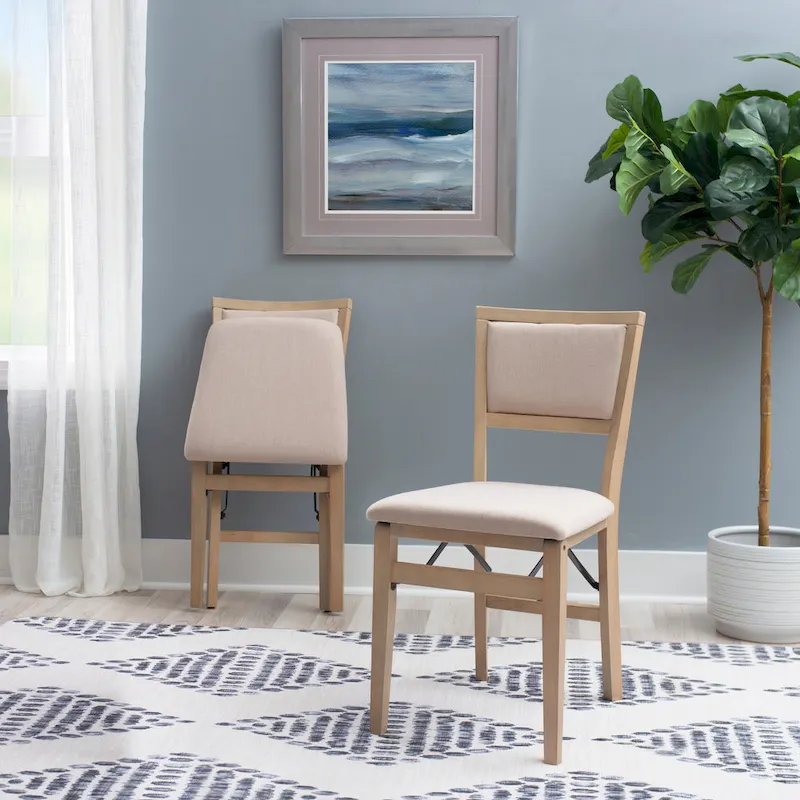 Grey Folding Dining Chair, Wood Frame, Set of 2