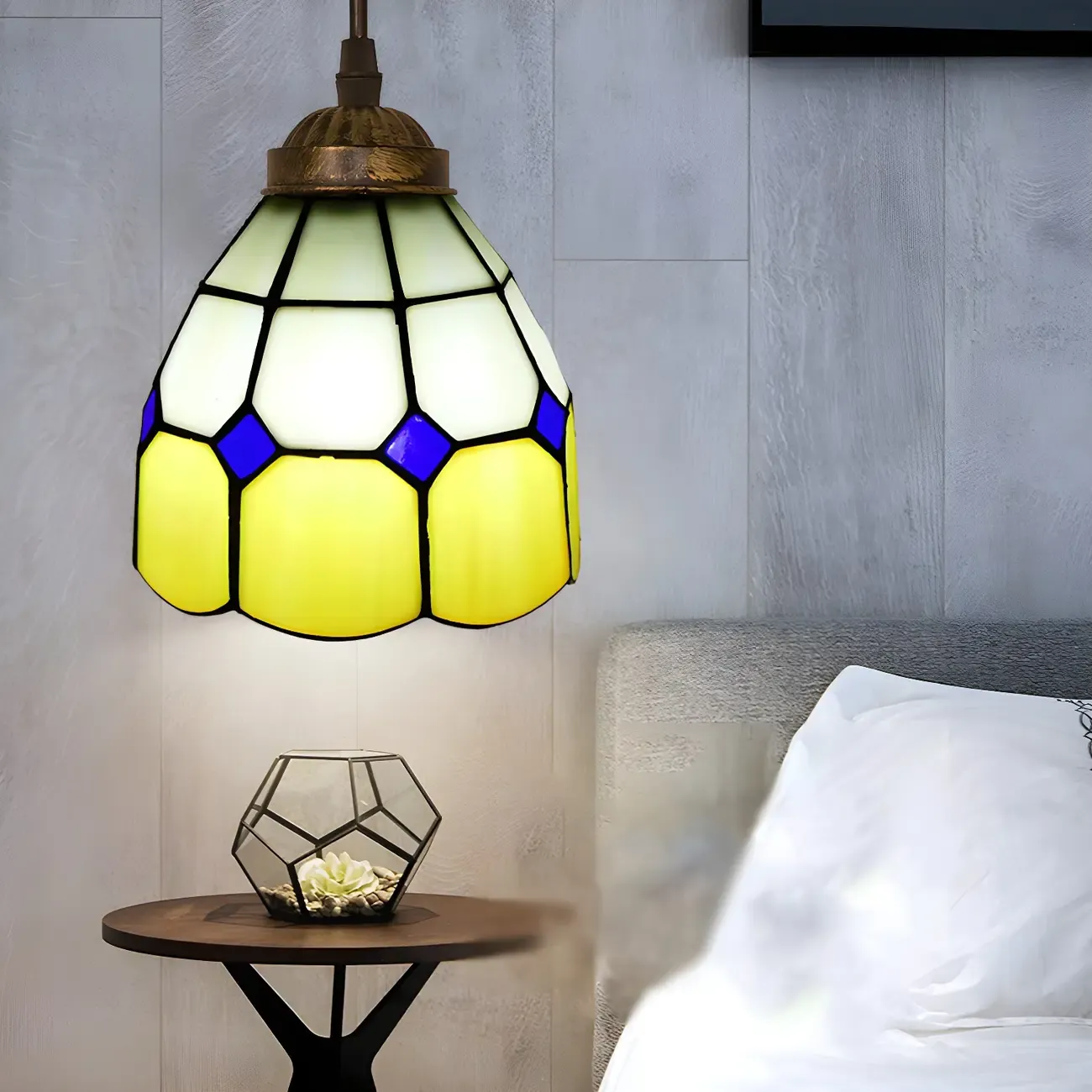 Tiffany Stained Glass Rattan Pendant Light Fixture