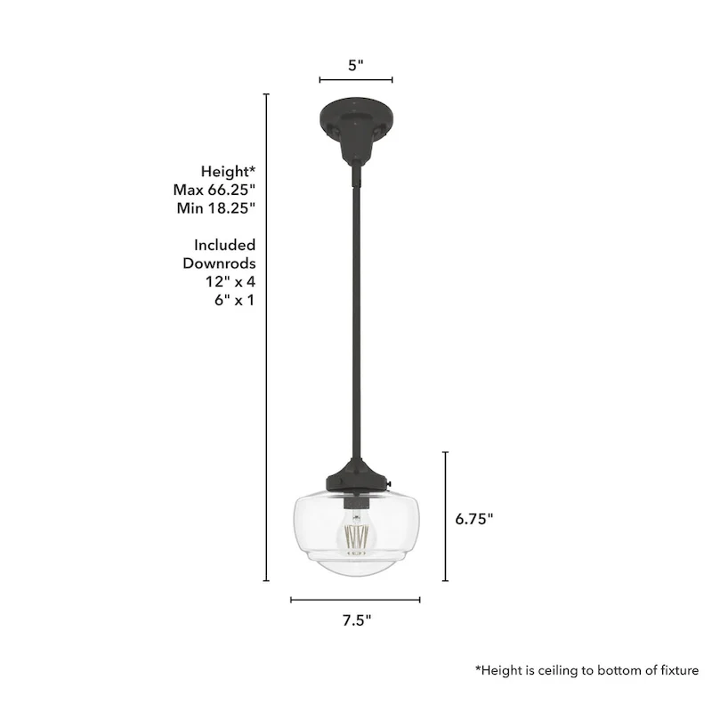 Hunter Saddle Creek 1-Light Mini Pendant / Semi-Flush Mount Ceiling Light - Kitchen Island, Dining Room, Hallway