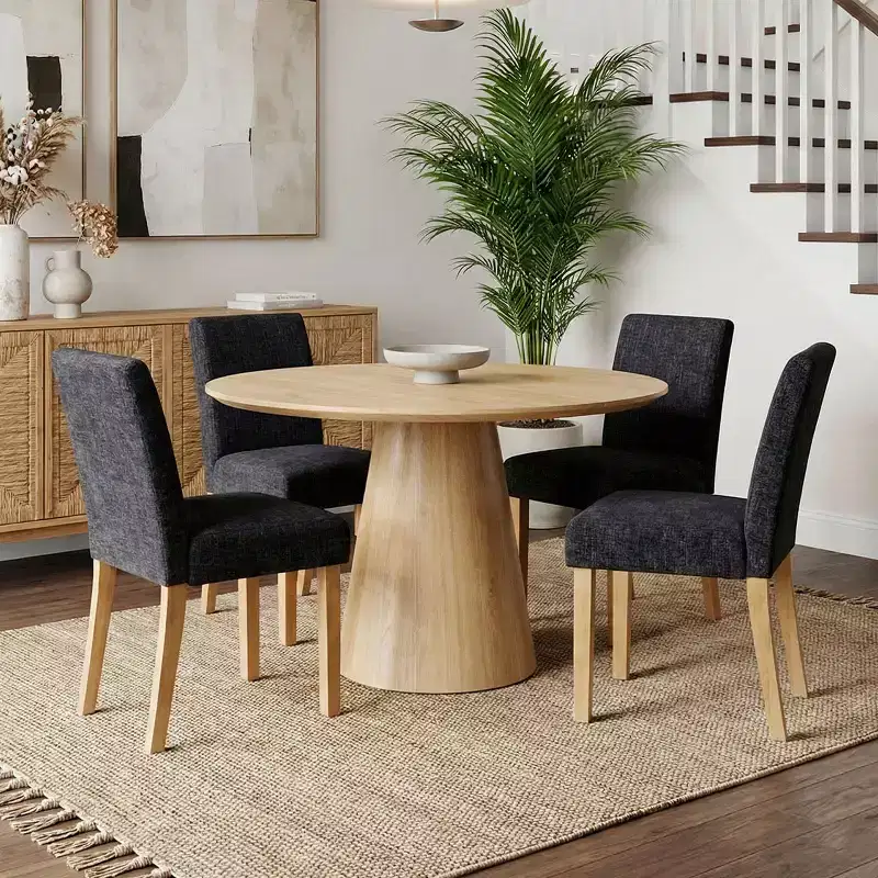 Modern Armless Dining Chairs Set of 4, Fabric Upholstered Dining Side Chairs with Solid Wood Legs for Kitchen or Dining Room-Panipeachy
