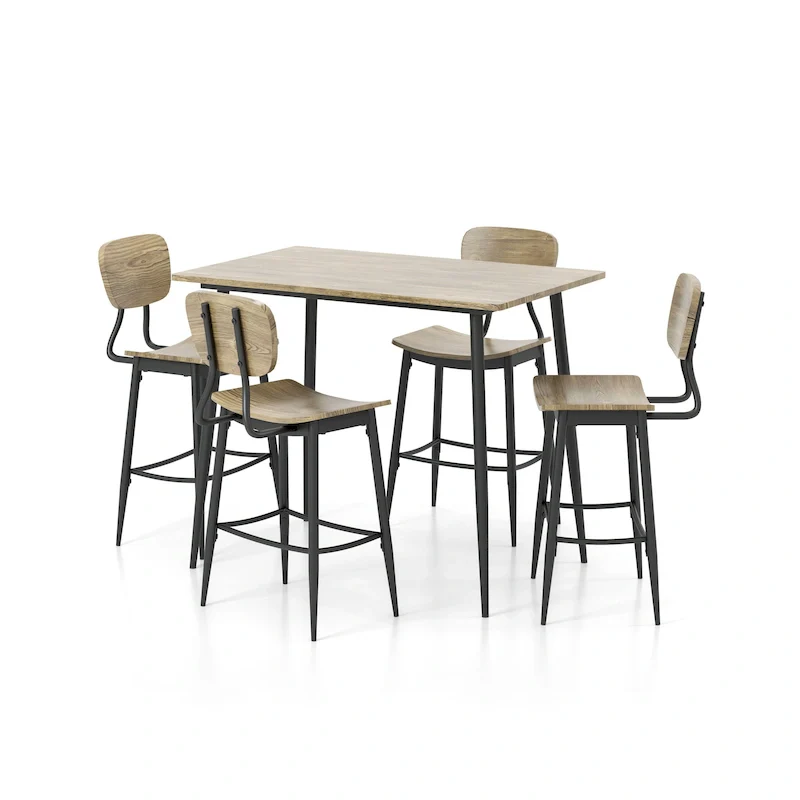Grey/Natural Industrial Counter Height Dining Set, 5-Piece, Seats 4
