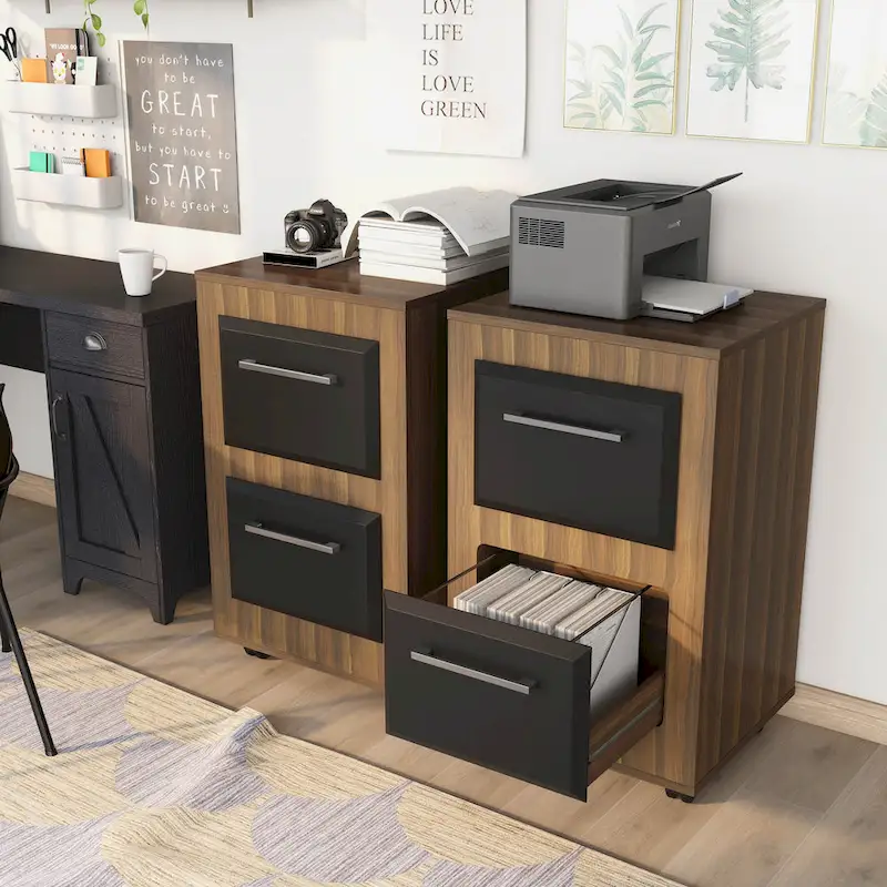 Urban Two-Drawer Mobile File Cabinet with Iron Bar Pulls