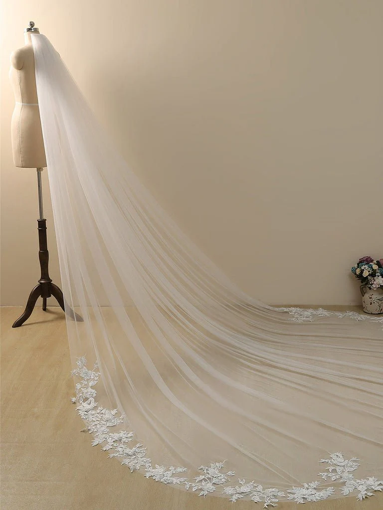 Delicated Flower Lace Cathedral Veil Bridal Veil Wedding Veil