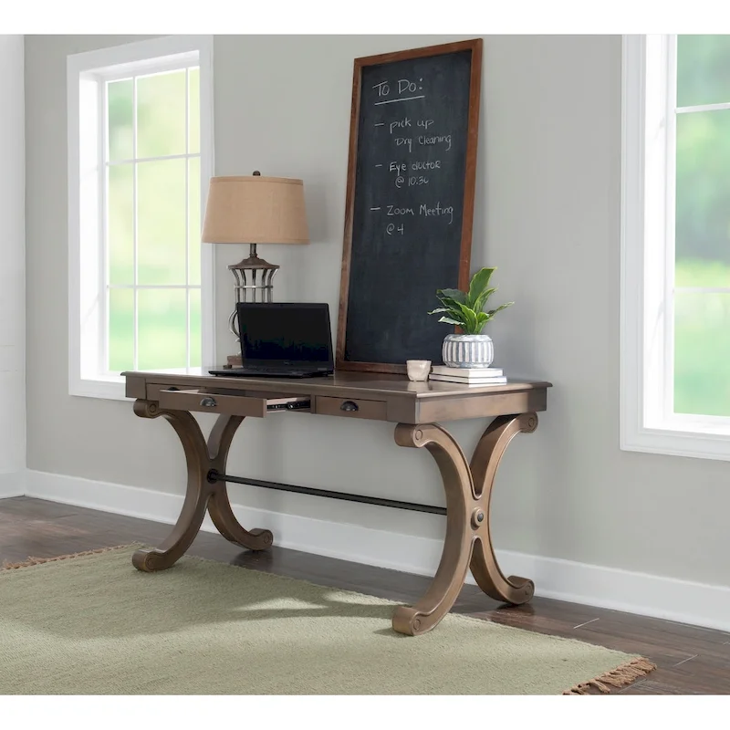 Grey Writing Desk with 3 Drawers, 1-Person