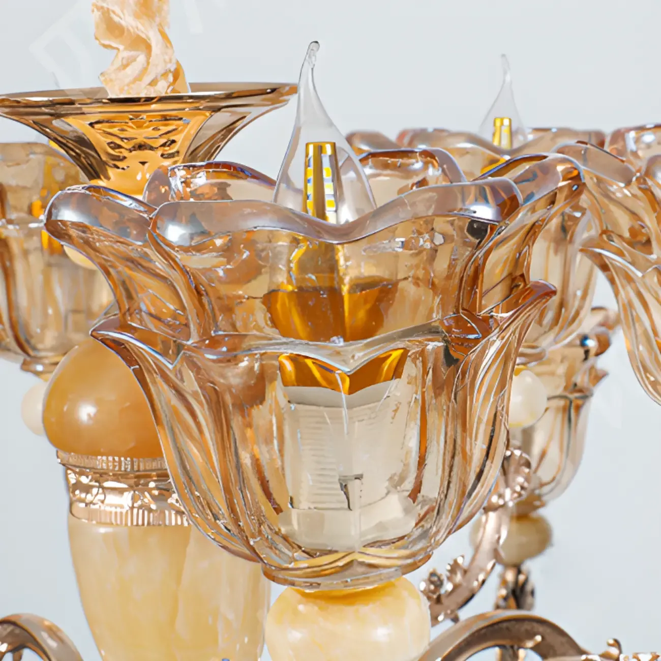 Adjustable Luxury Gold Flower Shape Clear Glass Chandelier