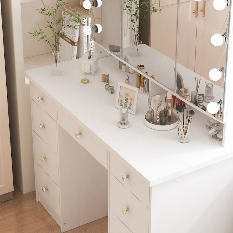 Luxurious LED Makeup Vanity with 9 Drawers Elegant Makeup Station