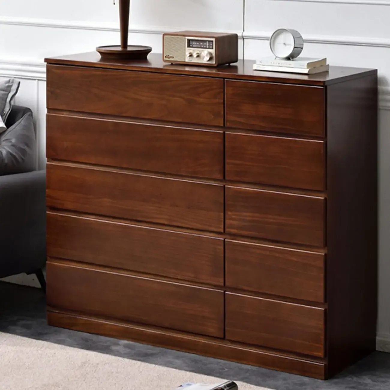 Modern Natural Wooden Double Dresser with 5-Drawers