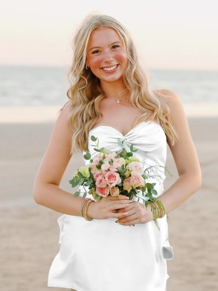 White - Strapless A Line Short Homecoming & Cocktail Dresses With Keyhole