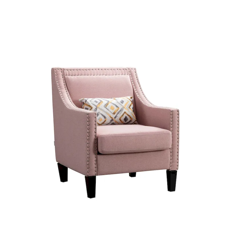 Linen Nailhead Accent Solid Wood Leg Living Room Armchair