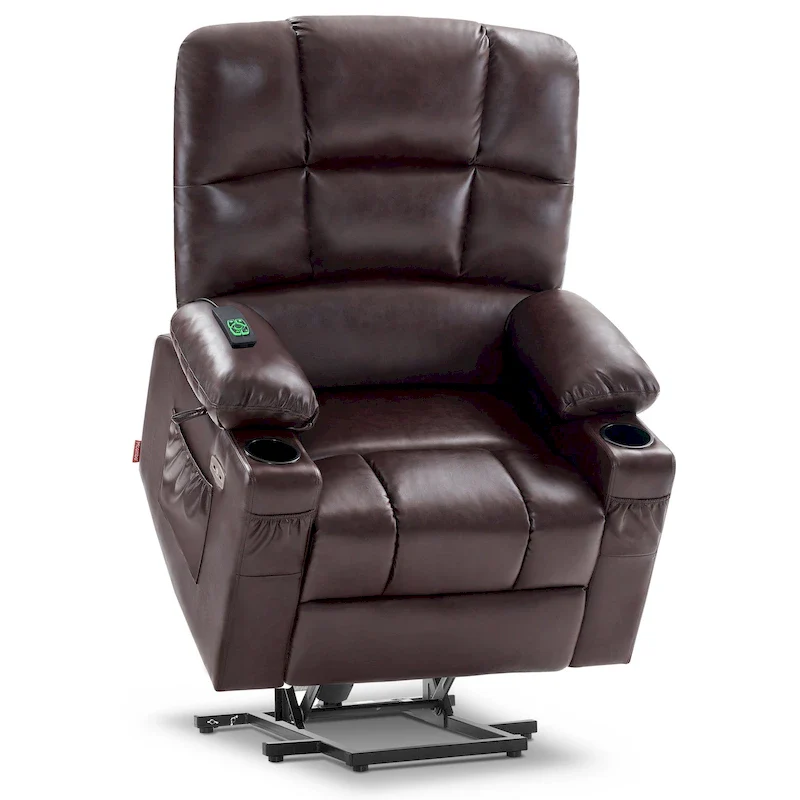 Medium Dual Motor Power Lift Recliner Chair with Massage and Heat, Faux Leather