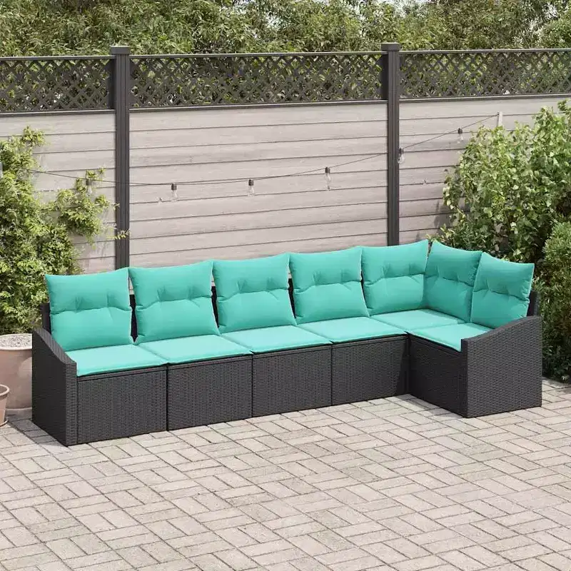 vidaXL Garden Sofa Set with Cushion 6 pcs Black and Turquoise