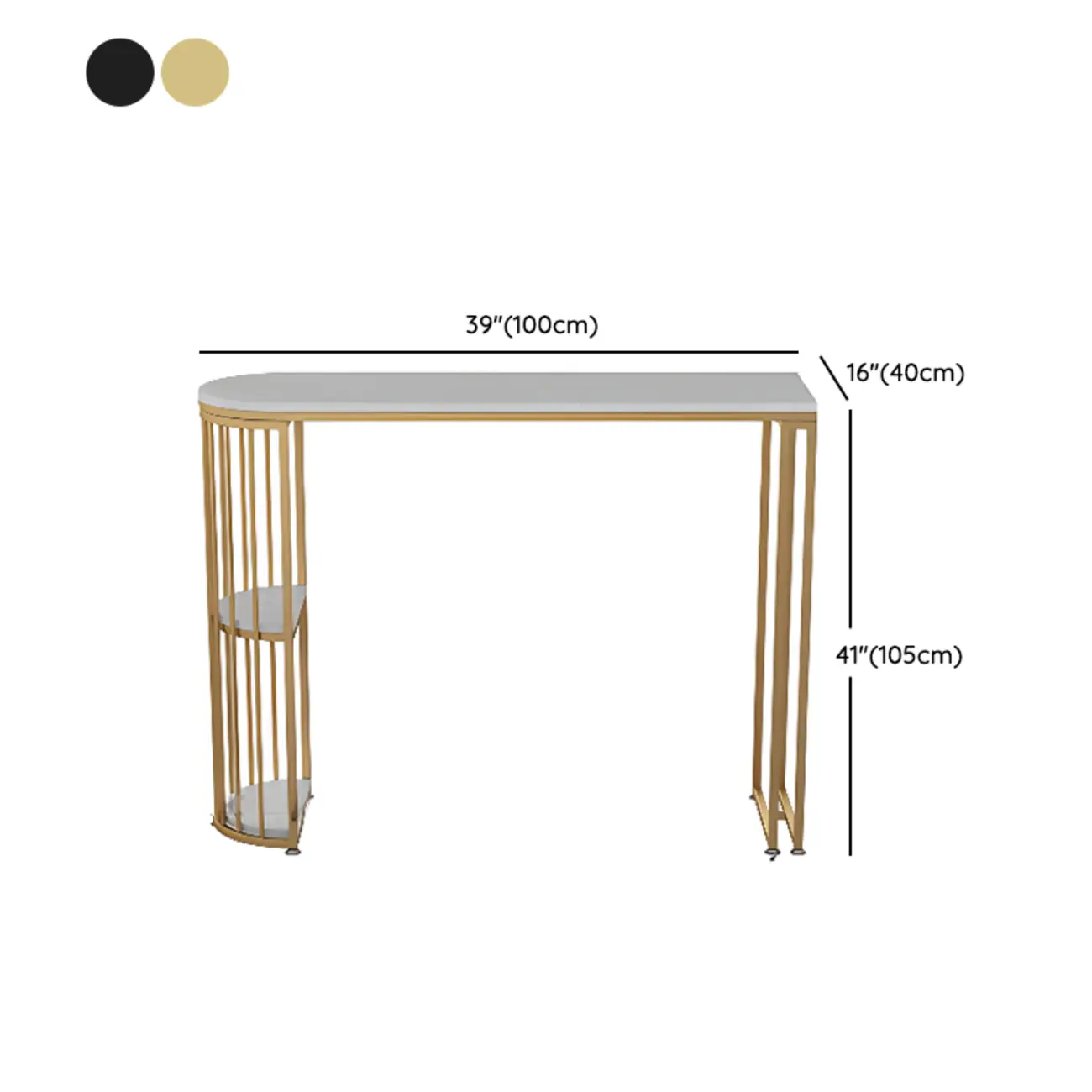 Modern Bistro Golden Bar Table Marble Top with 2 Shelves