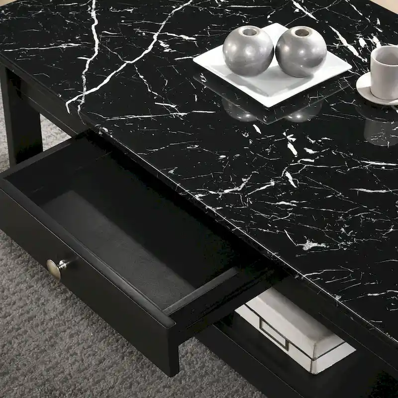 Transitional Rubberwood Coffee Table and End Table with Drawer