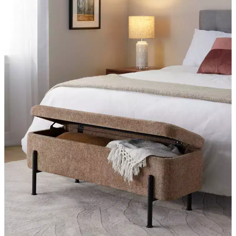 LumiSource Daniella Bench Black Steel/Brown Fabric