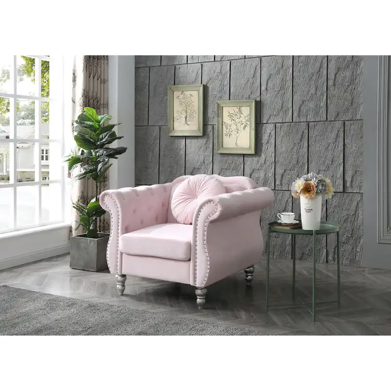 Green / Gray / Navy / Pink / Black / Burgundy / Ivory Velvet Club Chair with Nailhead Trim – Single