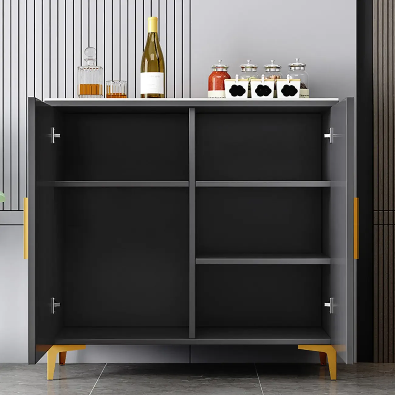 Glam Grey Wooden Sideboard with Cabinets