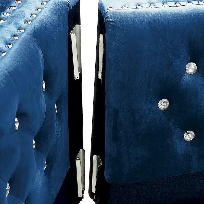 Square Arm Velvet Loveseat with Jeweled buttons and 2 Pillows