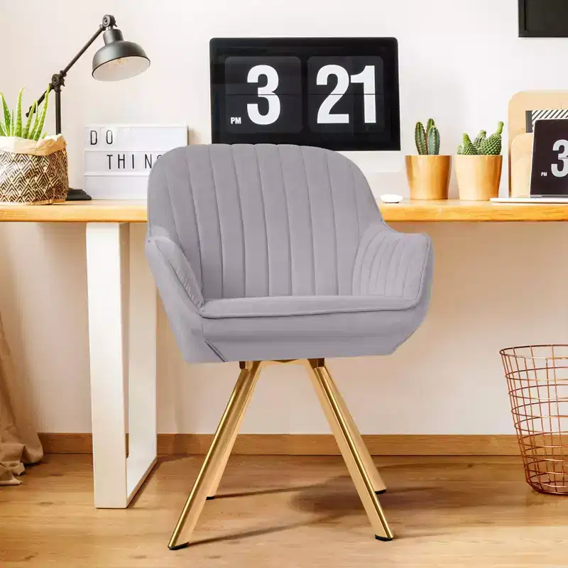 Hyleory Modern Light Grey Brushed Velvet Swivel Accent Armchair with Metal Legs for Living