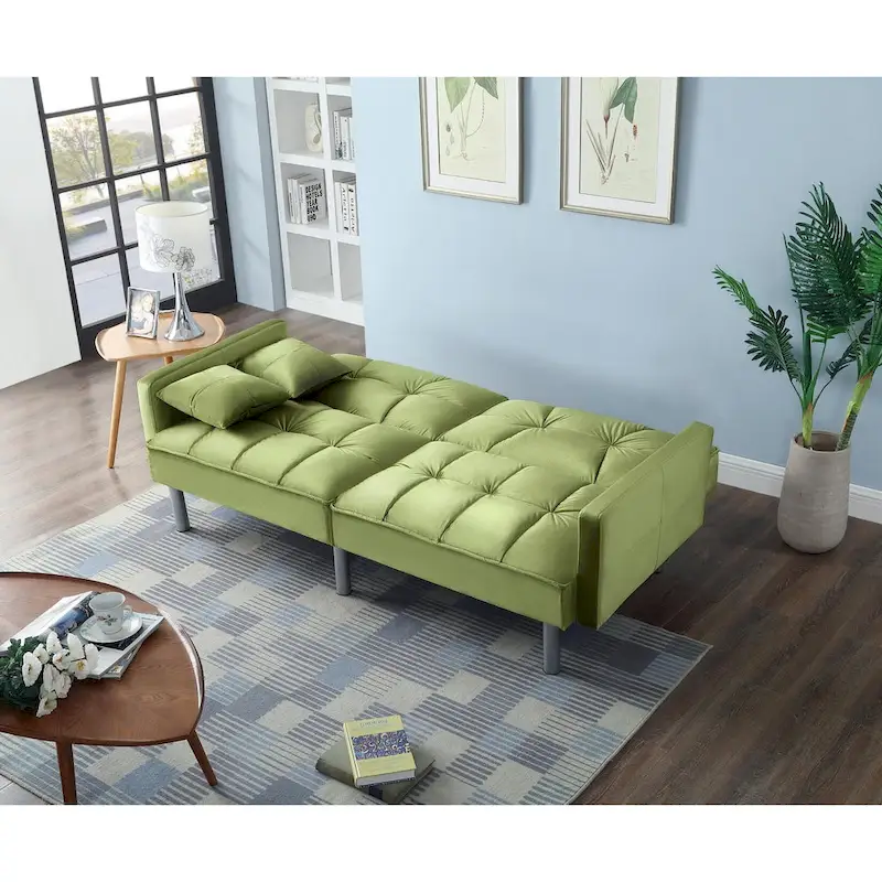 75.6 Lovely Velvet Convertible Sleeper Sofa Bed Futon Love Seats