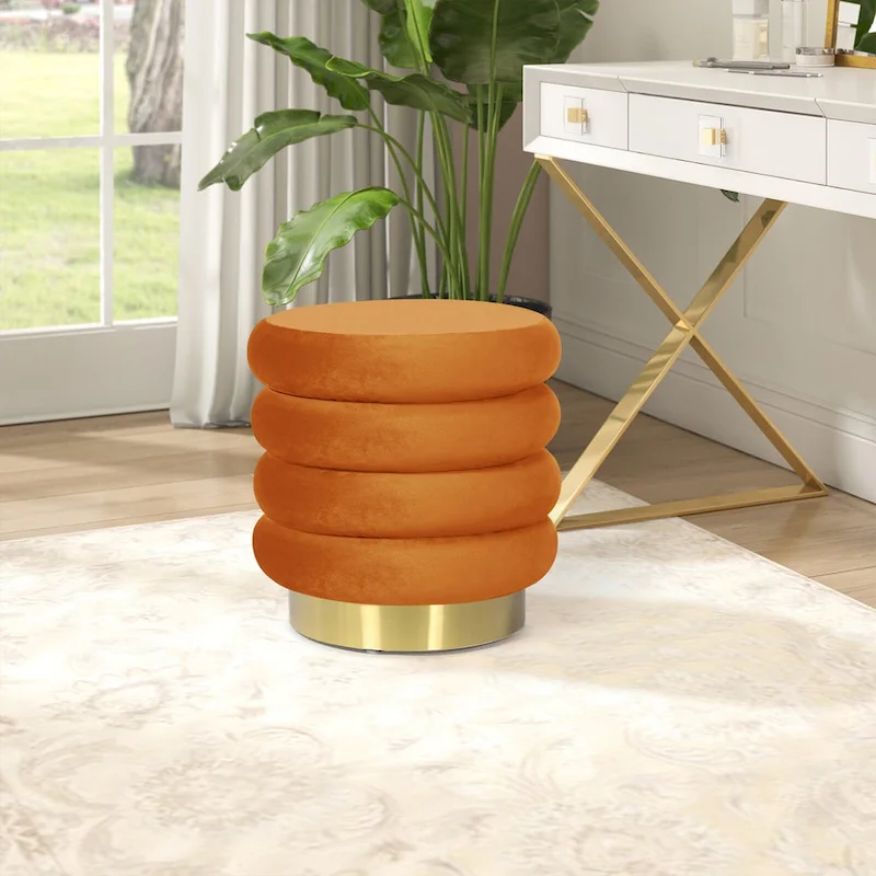 Adeco Round Velvet Ottoman Upholstered Foot Stool