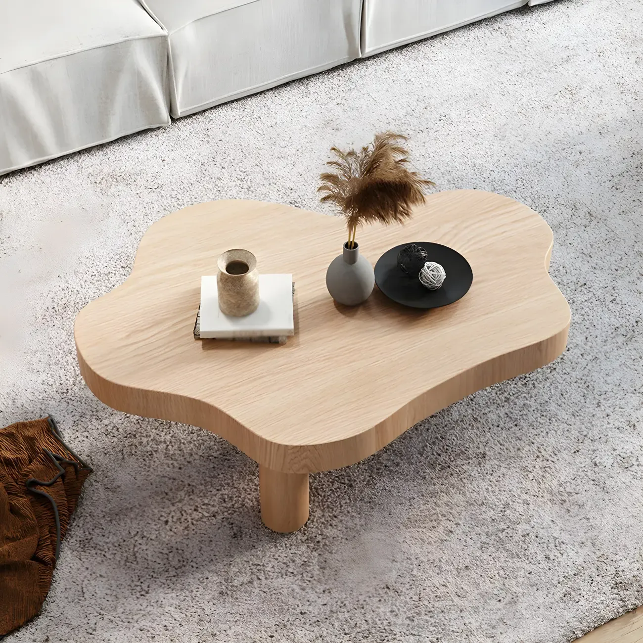 Natural Cloud-Shaped Pine Coffee Table with 3 Legs