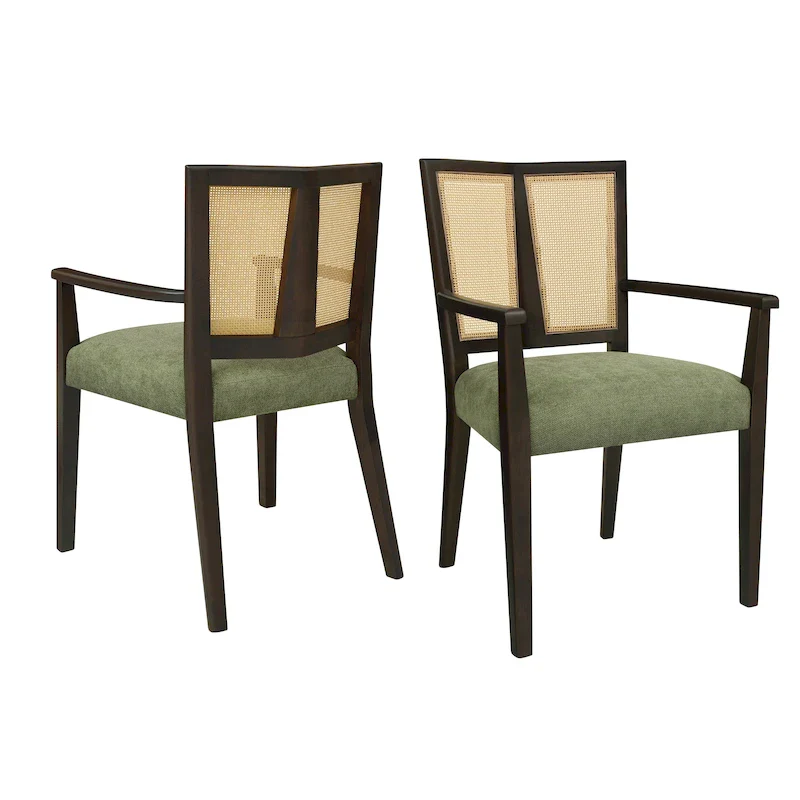 Christopher Knight Home - Harrison Mid-Century Upholstered Arm Dining Chair Set of 2 with Rattan Back