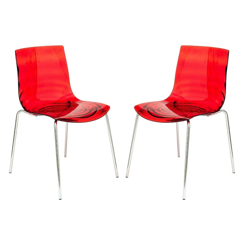 Clear Acrylic Dining Chair with Chrome Legs – Stackable, Set of 2 (31.5