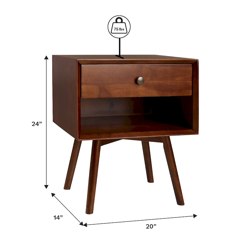 Middlebrook Mid-Century Solid Wood 1-Drawer Nightstand, Set of 2