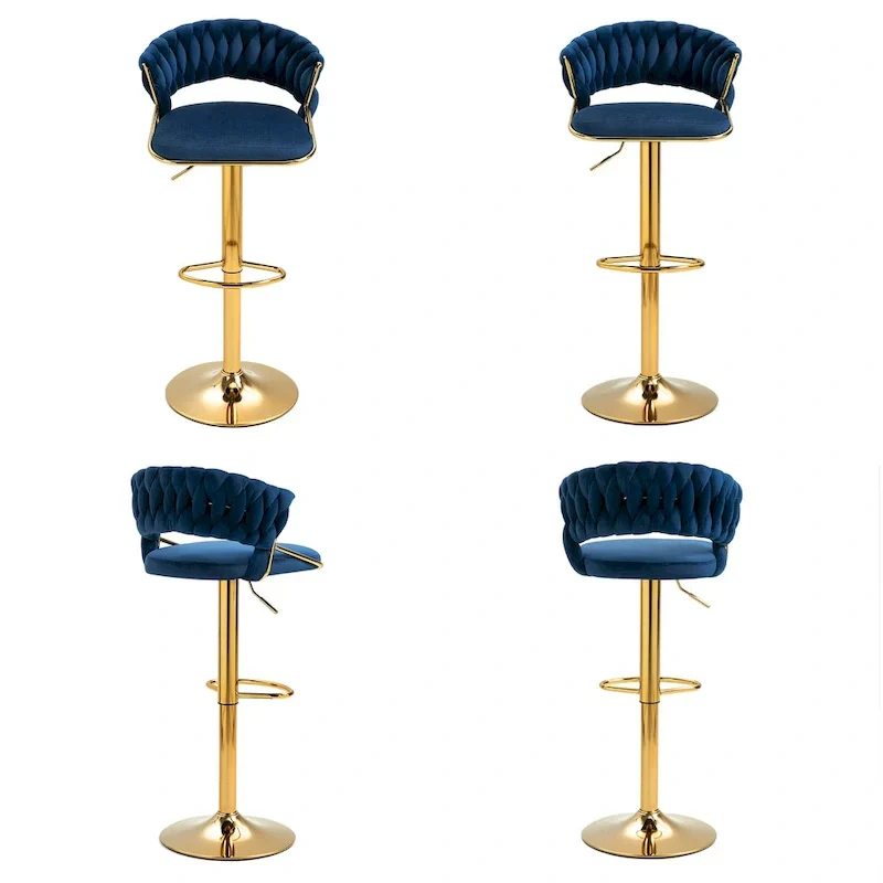 Set of 4 Bar Stool Adjustable Height with Swivel Seat
