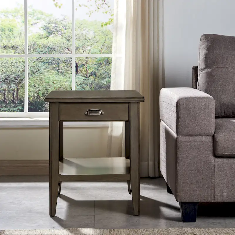 Laurent 20 in. Solid Wood End Table with Shelf and Drawer