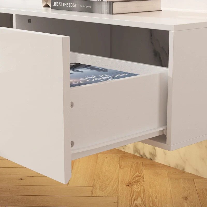 63 Floating Entertainment Center, Wall Mount LED TV Stand High Gloss