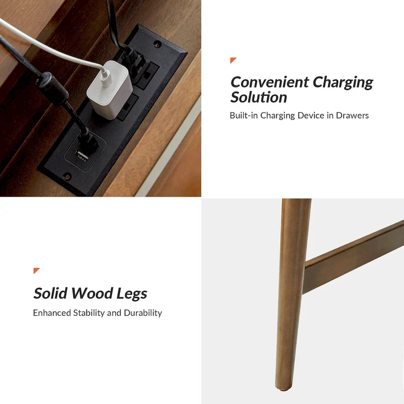 Erich Mid Century Modern 48 Computer Desk with USB by HULALA HOME