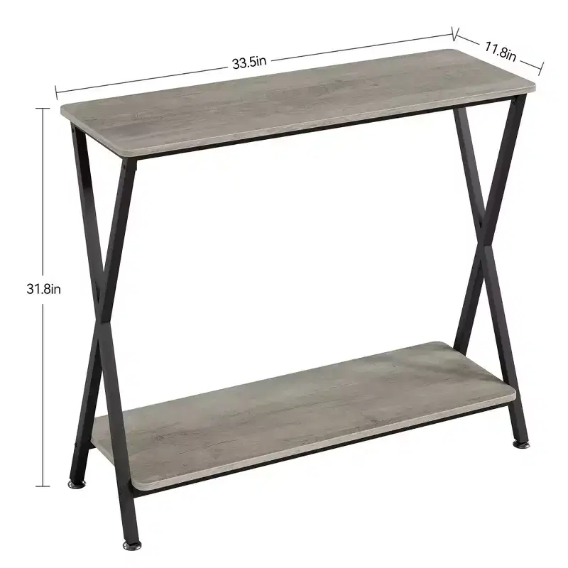 Modern Industrial Console Table  2-Tier Narrow Sofa Side Table with Storage Shelf, Sturdy Metal Frame, Space-Saving for Living Room, Entryway, Grey