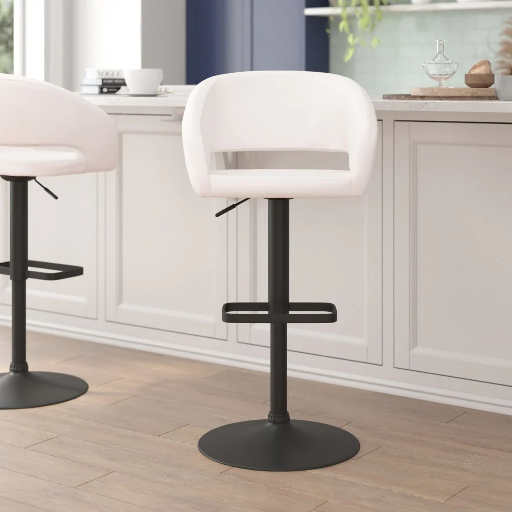 Modern Upholstered Adjustable-Height Barstool with Rounded Back