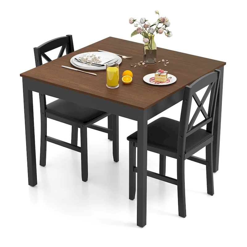 Costway 3 PCS Dining Table Set Wooden Square Kitchen Table with 2
