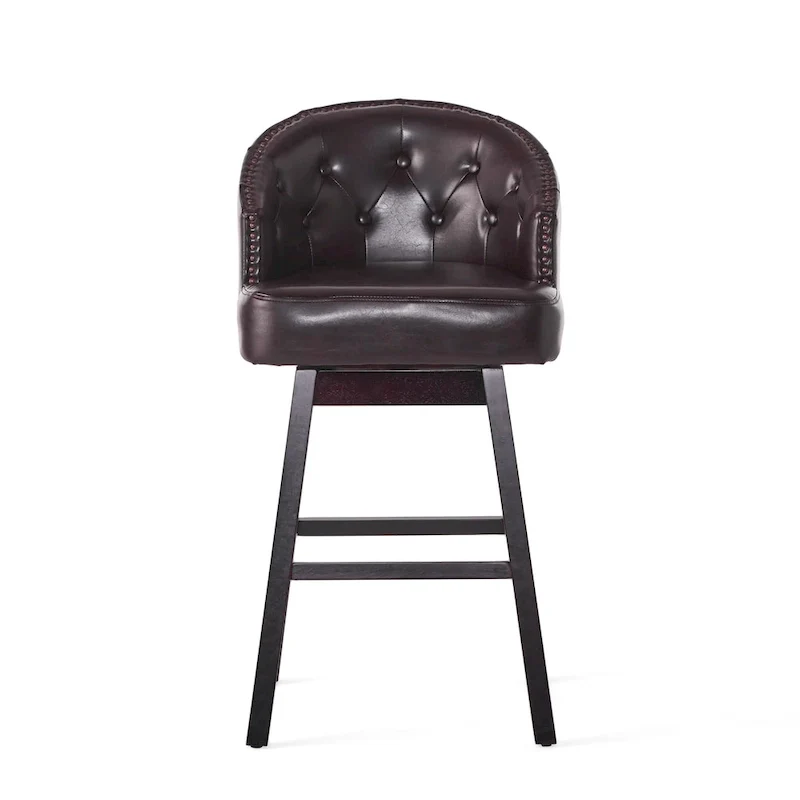 Brown + Walnut Tufted Swivel Bar Stools, Set of 2