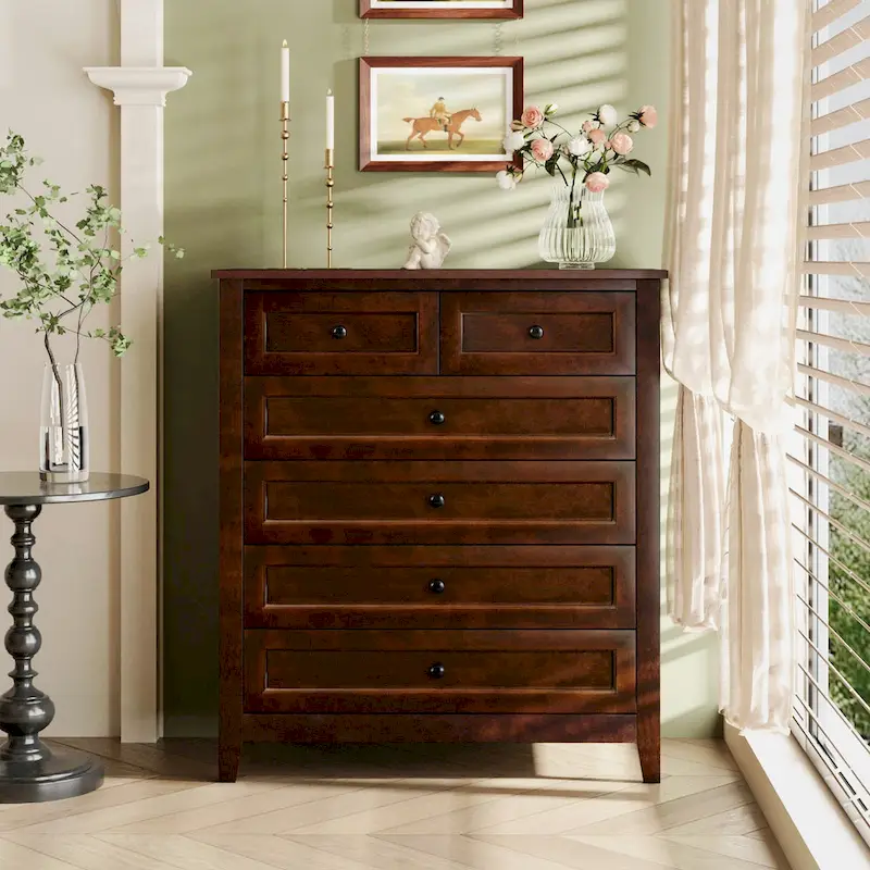 Solid Wood Spray-painted 6 Drawer Chest