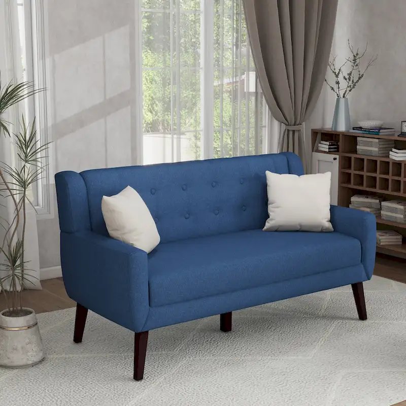 Modern Curved 63  Button Tufted Upholstered Loveseat with 2 Pillows